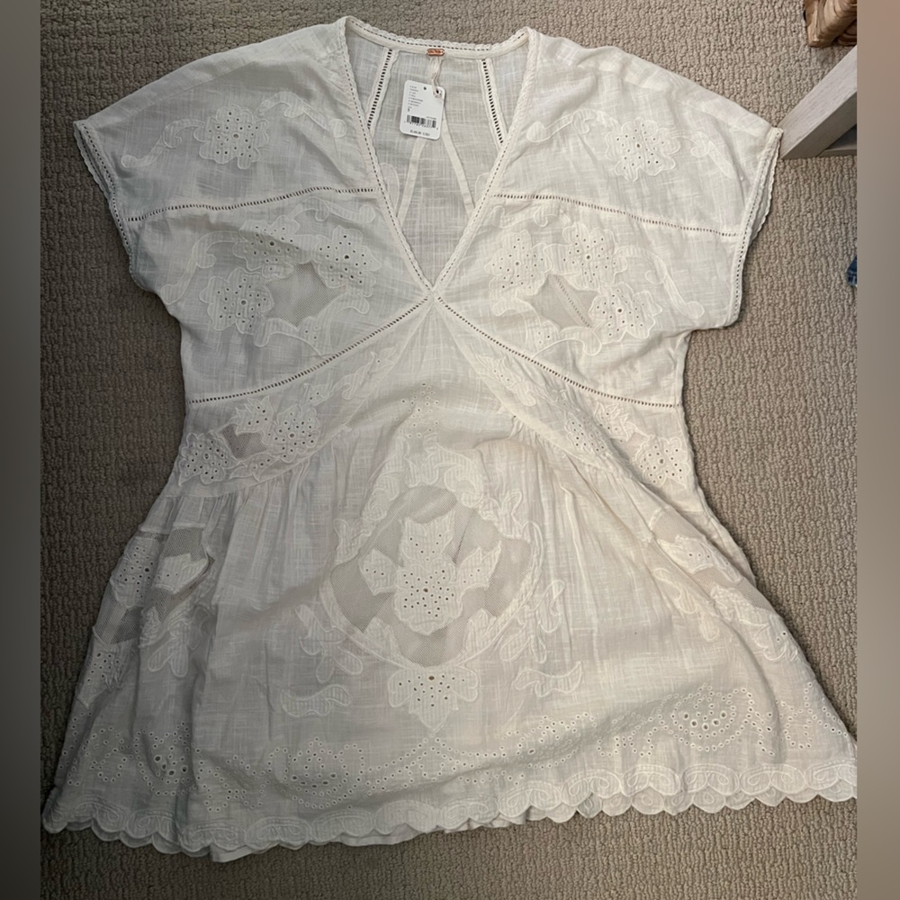 Free People Cream Embroidered Dress